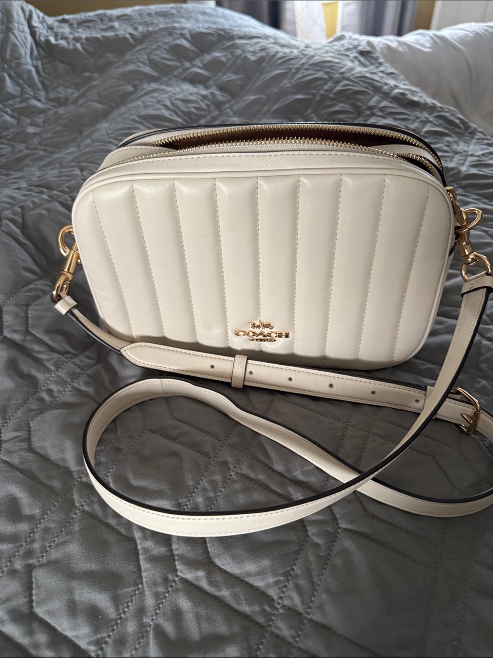 Coach Quilted Chalk Leather Crossbody with Gold Hardware